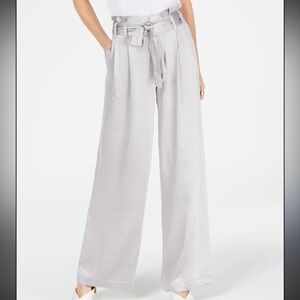 INC wide leg gray satin pants w/ tie waist size 6